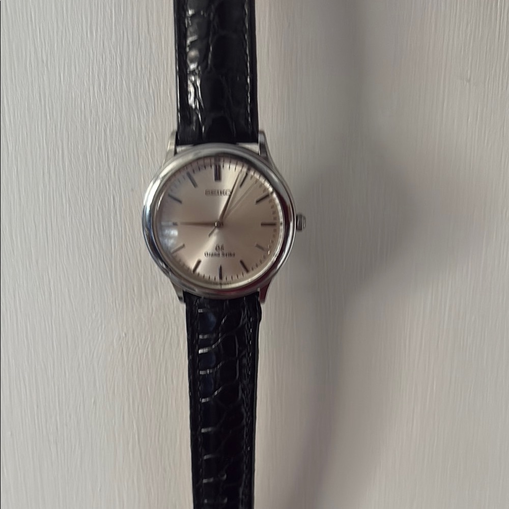Grand Seiko quartz Black Leather Strap Watch